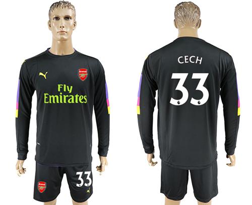 Arsenal #33 Cech Black Long Sleeves Goalkeeper Soccer Country Jersey - Click Image to Close